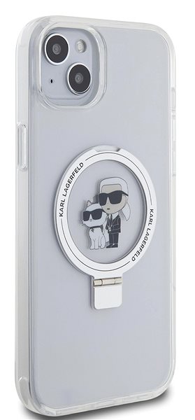 Handyhülle Karl Lagerfeld Ringstand Karl and Choupette MagSafe Back Cover für iPhone 15 Plus Weiß ...