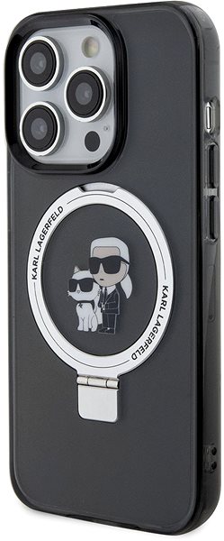 Handyhülle Karl Lagerfeld Ringstand Karl and Choupette MagSafe Back Cover für iPhone 15 Pro Schwarz ...