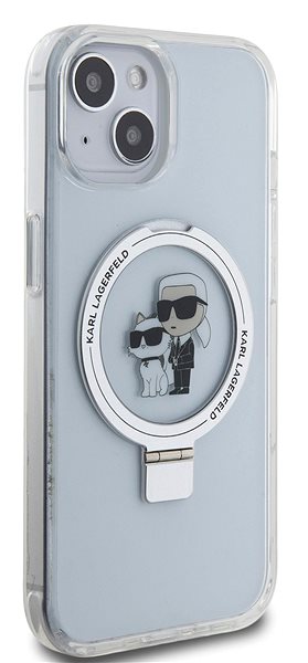 Telefon tok Karl Lagerfeld Ringstand Karl and Choupette iPhone 15 MagSafe fehér tok ...
