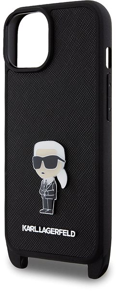 Handyhülle Karl Lagerfeld Saffiano Crossbody Metal Ikonik Back Cover für iPhone 15 Plus Schwarz ...