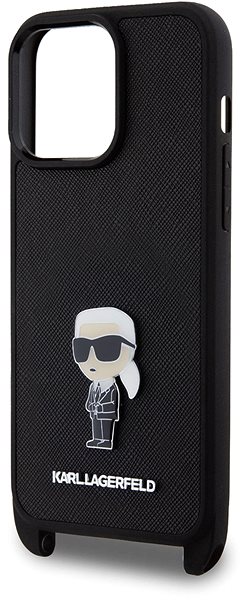 Handyhülle Karl Lagerfeld Saffiano Crossbody Metall Ikonik Back Cover für iPhone 15 Pro Max Schwarz ...
