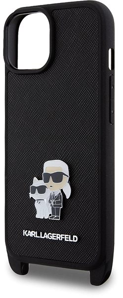 Handyhülle Karl Lagerfeld Saffiano Crossbody Metal Karl and Choupette Back Cover für iPhone 15 Schwarz ...