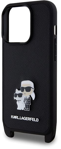 Handyhülle Karl Lagerfeld Saffiano Crossbody Metal Karl and Choupette Back Cover für iPhone 15 Pro Schwarz ...