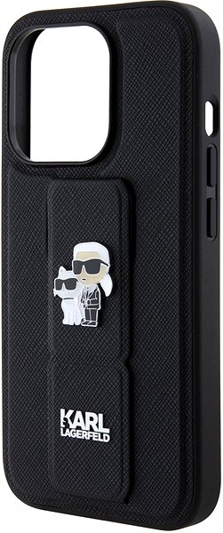 Handyhülle Karl Lagerfeld Saffiano Grip Stand Metal Logo Back Cover für iPhone 15 Pro Max Schwarz ...