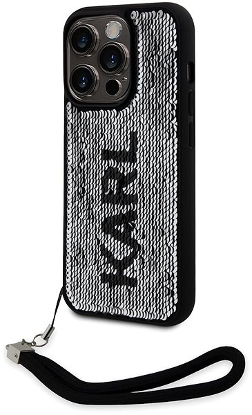 Handyhülle Karl Lagerfeld Sequins Reversible Back Cover für iPhone 15 Pro schwarz/silber ...