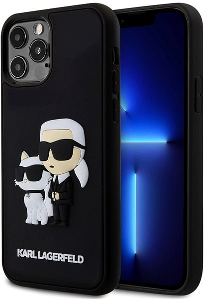 Telefon tok Karl Lagerfeld 3D Rubber Karl and Choupette iPhone 12/12 Pro fekete hátlap tok ...
