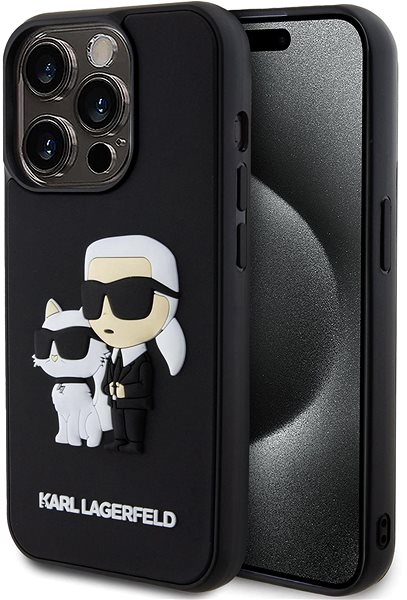 Telefon tok Karl Lagerfeld 3D Rubber Karl and Choupette iPhone 13 Pro fekete hátlap tok ...