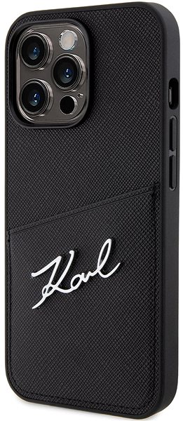 Telefon tok Karl Lagerfeld Saffiano Card Slot Metal Signature iPhone 13 Pro fekete hátlap tok ...