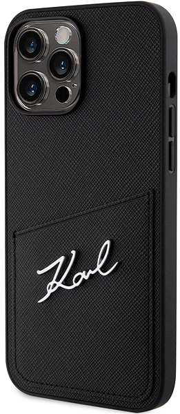 Handyhülle Karl Lagerfeld Saffiano Card Slot Metal Signature Back Cover für iPhone 14 Pro Max Black ...