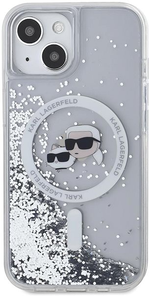 Handyhülle Karl Lagerfeld Liquid Glitter Karl and Choupette Heads MagSafe Back Cover für das iPhone 14 Transparent ...