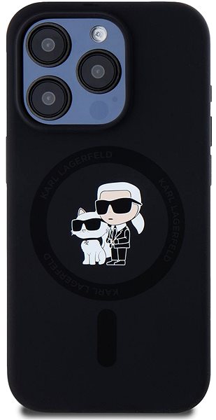 Handyhülle Karl Lagerfeld Liquid Silicone Karl and Choupette MagSafe Rückseitenhülle für iPhone 15 Pro Schwarz ...