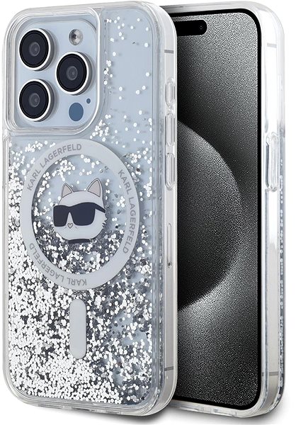 Handyhülle Karl Lagerfeld Liquid Glitter Choupette Head MagSafe Backcover für das iPhone 15 Pro Max Transparent ...