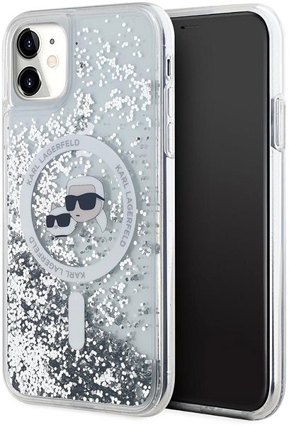 Handyhülle Karl Lagerfeld Liquid Glitter Karl and Choupette Heads MagSafe Backcover für das iPhone 11 Transparent ...