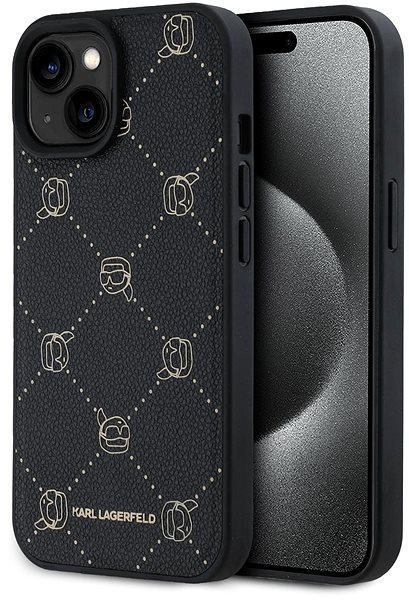 Telefon tok Karl Lagerfeld Karl Heads Pattern iPhone 15 MagSafe fekete PU tok ...