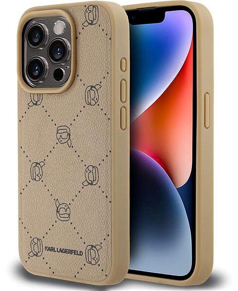 Handyhülle Karl Lagerfeld PU Karl Heads Pattern MagSafe Backcover für das iPhone 15 Pro Beige ...