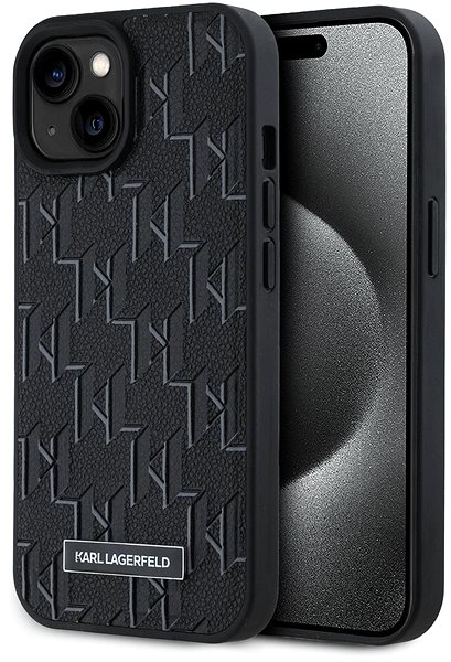 Telefon tok Karl Lagerfeld PU Leather Monogram Metal Logo iPhone 15 MagSafe fekete tok ...