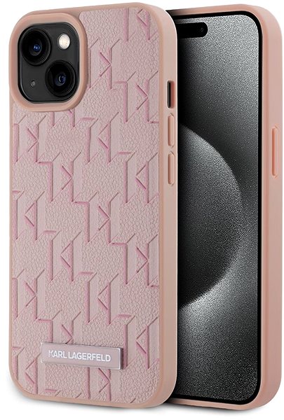Handyhülle Karl Lagerfeld PU Leather Monogram Metal Logo MagSafe Backcover für das iPhone 15 Pink ...