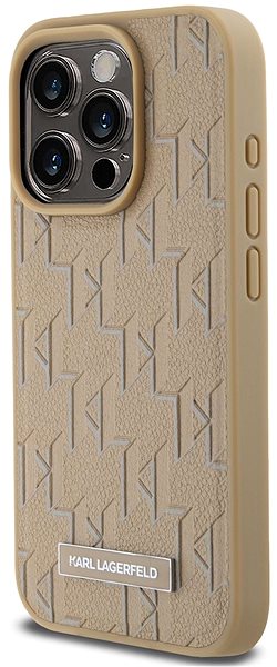 Telefon tok Karl Lagerfeld PU Leather Monogram Metal Logo iPhone 15 Pro MagSafe bézs tok ...