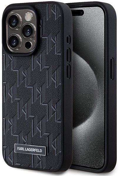Handyhülle Karl Lagerfeld PU Leather Monogram Metal Logo MagSafe Backcover für das iPhone 15 Pro Max Black ...