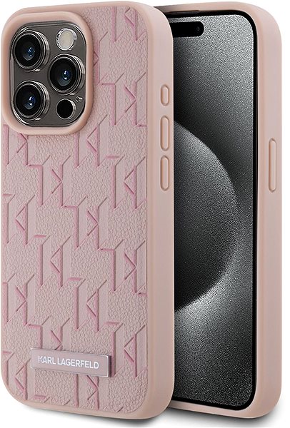 Telefon tok Karl Lagerfeld PU Leather Monogram Metal Logo iPhone 15 Pro MagSafe rózsaszín tok ...
