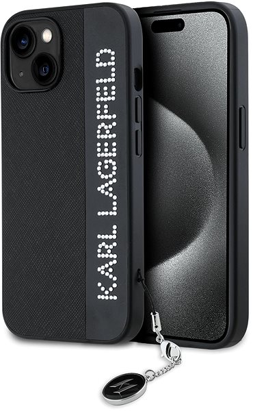 Handyhülle Karl Lagerfeld PU Saffiano Rhinestone Charm Backcover für das iPhone 15 Black ...
