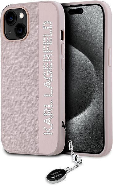 Handyhülle Karl Lagerfeld PU Saffiano Rhinestone Charm Backcover für das iPhone 15 Pink ...