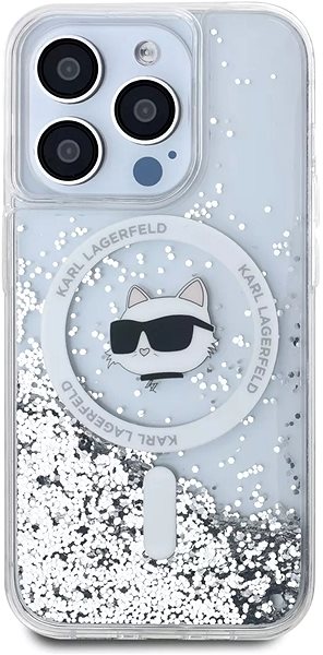 Telefon tok Karl Lagerfeld Liquid Glitter Choupette Head iPhone 15 Pro MagSafe átlátszó tok ...