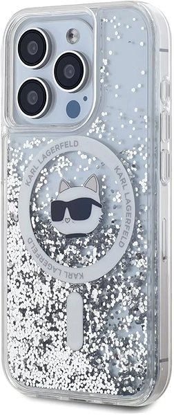 Telefon tok Karl Lagerfeld Liquid Glitter Choupette Head iPhone 15 Pro MagSafe átlátszó tok ...