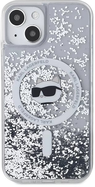 Handyhülle Karl Lagerfeld Liquid Glitter Choupette Head MagSafe Backcover für das iPhone 15 Transparent ...