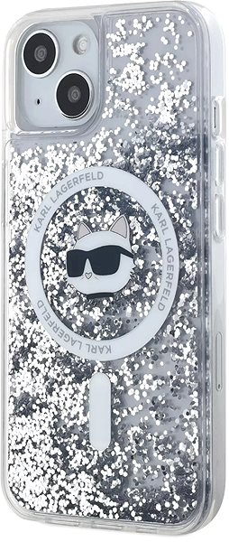 Handyhülle Karl Lagerfeld Liquid Glitter Choupette Head MagSafe Backcover für das iPhone 15 Transparent ...