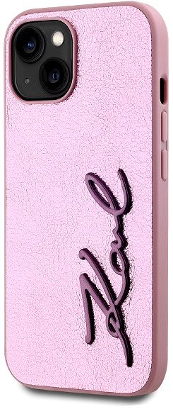 Handyhülle Karl Lagerfeld Wrinkled PU Signature Logo Backcover für das iPhone 15 Pink ...