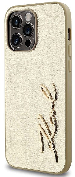 Handyhülle Karl Lagerfeld Wrinkled PU Signature Logo Backcover für das iPhone 14 Pro Max Gold ...