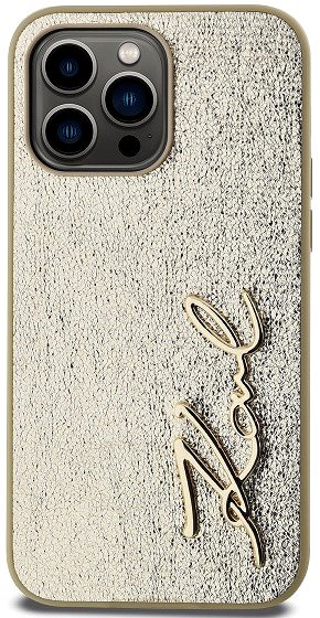 Handyhülle Karl Lagerfeld Wrinkled PU Signature Logo Backcover für das iPhone 14 Pro Gold ...