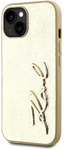 Handyhülle Karl Lagerfeld Wrinkled PU Signature Logo Backcover für das iPhone 14 Gold ...