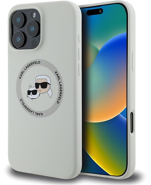 Handyhülle Karl Lagerfeld Liquid Silicone K&CH Heads MagSafe Back Cover für das iPhone 16 Pro Max Beige ...