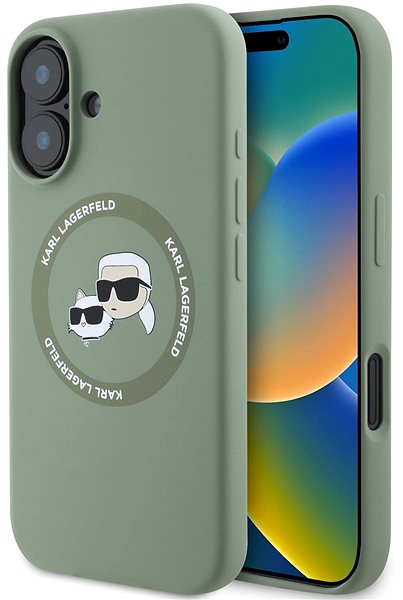 Handyhülle Karl Lagerfeld Liquid Silicone K&CH Heads MagSafe Back Cover für das iPhone 16 Khaki ...