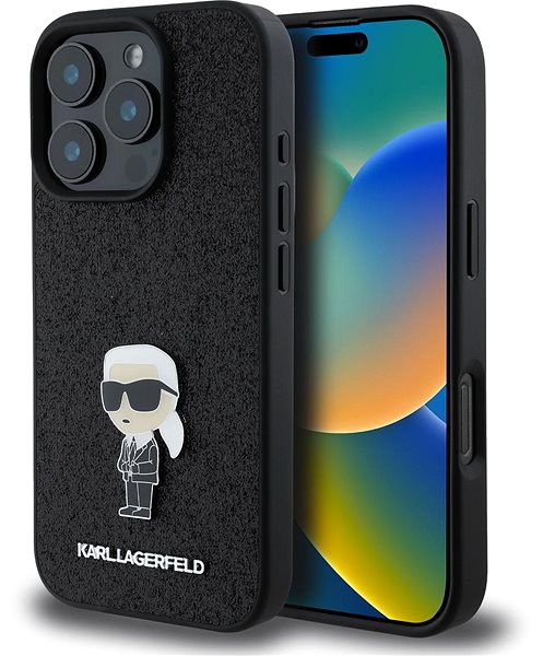 Handyhülle Karl Lagerfeld Fixed Glitter Metall Ikonik Back Cover für iPhone 16 Pro Schwarz ...