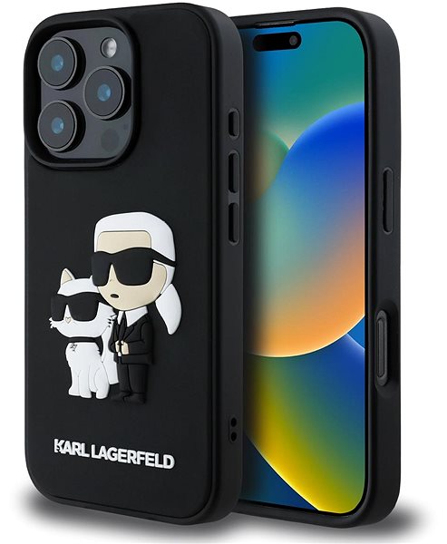 Handyhülle Karl Lagerfeld PU Saffiano Karl and Choupette Back Cover für das iPhone 16 Pro Black ...