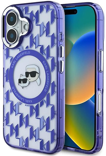Handyhülle Karl Lagerfeld IML Monogram K&CH Heads MagSafe Back Cover für das iPhone 16 Purple ...