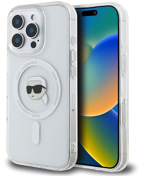 Handyhülle Karl Lagerfeld IML Karl Head Metallrahmen MagSafe Back Cover für das iPhone 16 Pro Max Transparent ...
