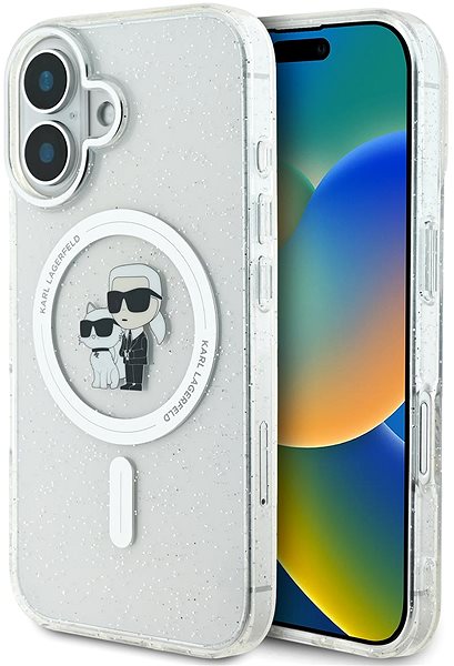 Handyhülle Karl Lagerfeld IML Glitter Karl und Choupette MagSafe Back Cover für das iPhone 16 Transparent ...