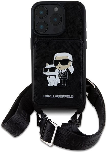 Handyhülle Karl Lagerfeld Saffiano Crossbody Strap Karl and Choupette Cover für iPhone 16 Pro Max Black ...