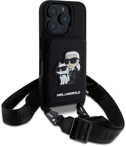 Handyhülle Karl Lagerfeld Saffiano Crossbody Strap Karl and Choupette Cover für iPhone 16 Pro Max Black ...