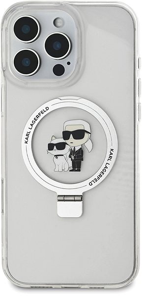 Handyhülle Karl Lagerfeld Ringstand Karl and Choupette MagSafe Back Cover für iPhone 16 Pro White ...