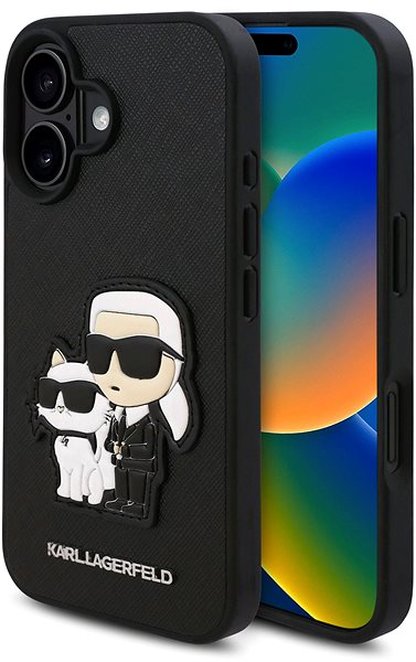 Handyhülle Karl Lagerfeld PU Saffiano Karl und Choupette Rückabdeckung für iPhone 16 Black ...