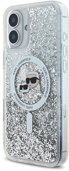 Handyhülle Karl Lagerfeld Liquid Glitter Karl and Choupette Heads MagSafe Back Cover für iPhone 16 Transparent ...