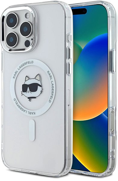 Handyhülle Karl Lagerfeld IML Choupette Head Metal Frame MagSafe Back Cover für iPhone 16 Pro Max Transparent ...
