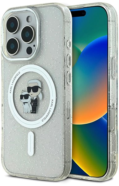 Handyhülle Karl Lagerfeld IML Glitter Karl and Choupette MagSafe Rückabdeckung für iPhone 16 Pro Transparent ...