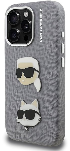 Handyhülle Karl Lagerfeld Grained PU K&CH Heads Back Cover für das iPhone 16 Pro Grey ...