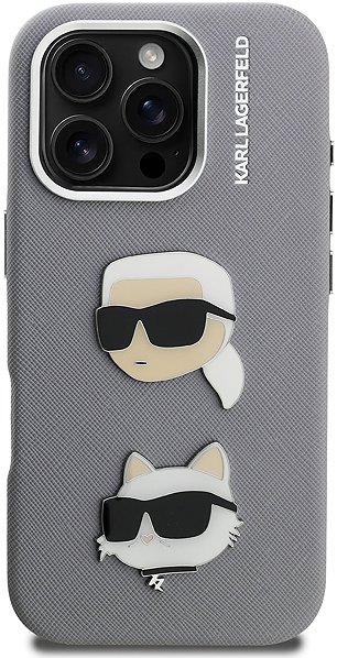 Handyhülle Karl Lagerfeld Grained PU K&CH Heads Back Cover für das iPhone 16 Pro Grey ...